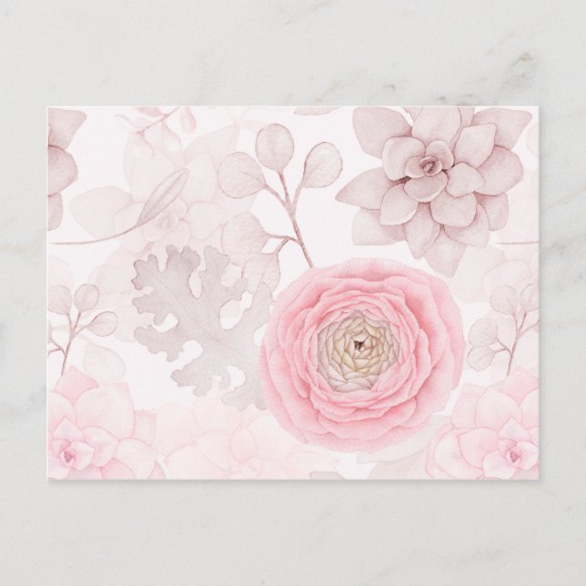 Pink Flower Succulent Illustration Summer Pattern Postcard (Front)