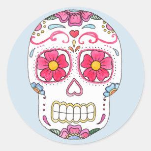 Pink Flower Sugar Skull Classic Round Sticker