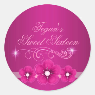 Pink Flower Sweet 16 Envelope Sticker/seal Classic Round Sticker