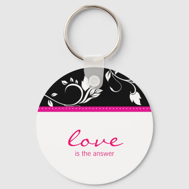 PInk Flower Swirls key chain Love is the answer (Front)
