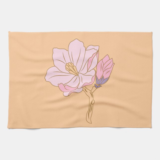 Pink flower tea towel (Horizontal)