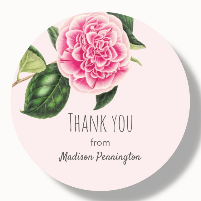 Pink Flower Thank You Classic Round Sticker (Creator Uploaded)