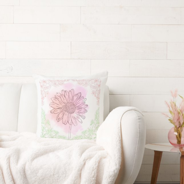 "Pink Flower Throw Pillow" Cushion (Couch)