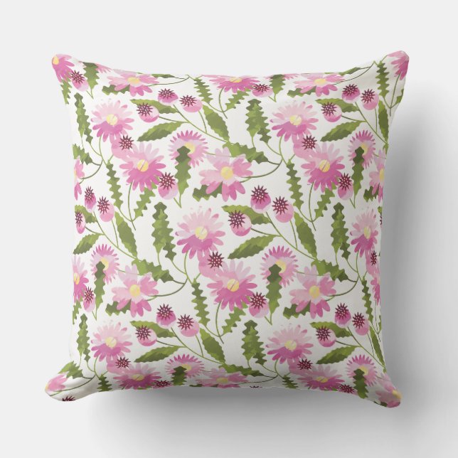 Pink Flower Throw Pillow-Outdoor Cushion (Front)