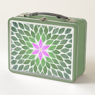 pink flower tile metal lunch box