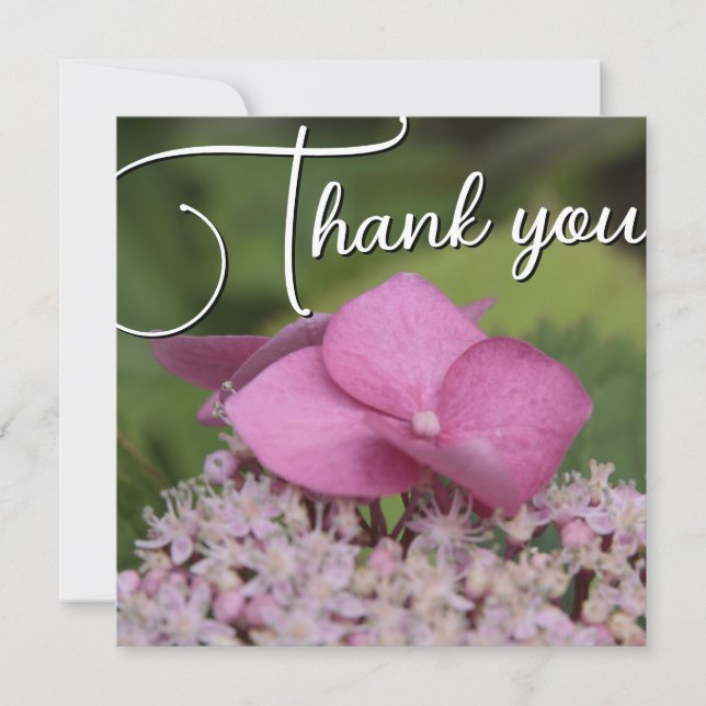 Pink flower title green background customizable te thank you card (Front)