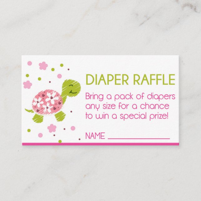 Pink Flower Turtle Diaper Raffle Enclosure Card (Front)