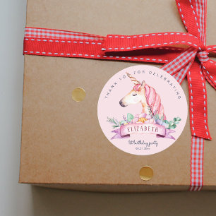 Pink Flower Unicorn Girl Birthday Gift Classic Round Sticker