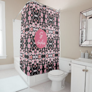 pink flower vintage pattern Custom Monogram Shower Curtain