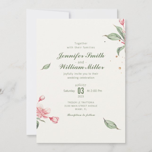 Pink Flower Vintage Wedding Invitation (Front)