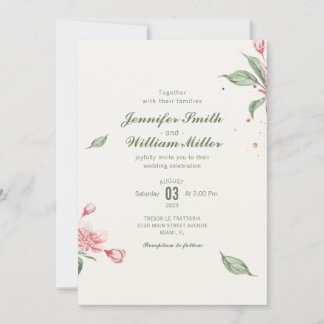Pink Flower Vintage Wedding Invitation
