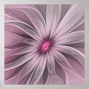 Pink Flower Waiting For A Bee Abstract Fractal Art Poster