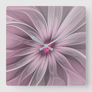 Pink Flower Waiting For A Bee Abstract Fractal Art Square Wall Clock