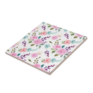 Pink flower watercolor seamless ceramic tile