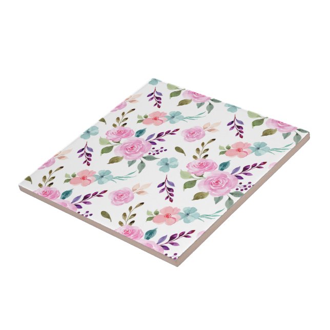 Pink flower watercolor seamless ceramic tile (Side)