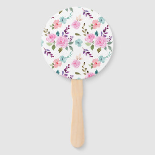 Pink flower watercolor seamless hand fan