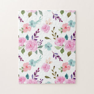 Pink flower watercolor seamless jigsaw puzzle
