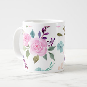 Pink flower watercolor seamless large coffee mug