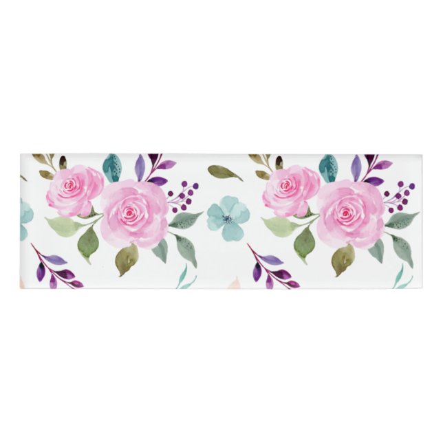 Pink flower watercolor seamless name tag (Front)