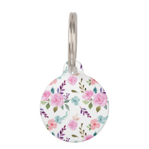 Pink flower watercolor seamless pet tag