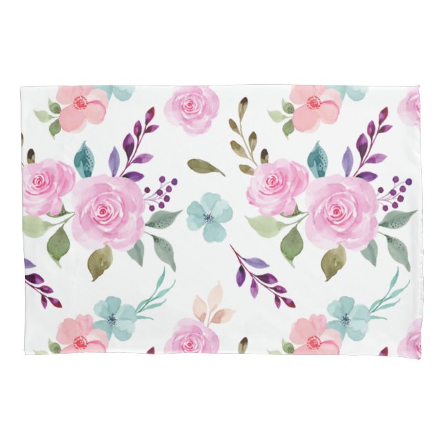 Pink flower watercolor seamless pillowcase (Front)