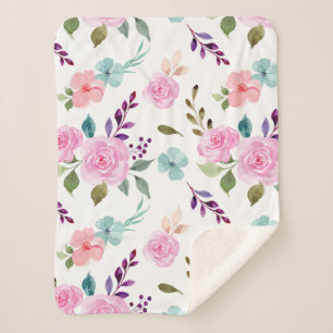 Pink flower watercolor seamless sherpa blanket