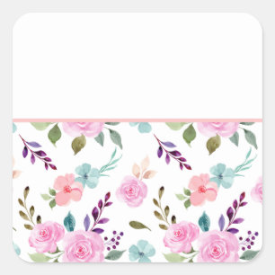 Pink flower watercolor seamless square sticker