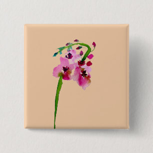 Pink flower watercolor Verbascum blush 15 Cm Square Badge