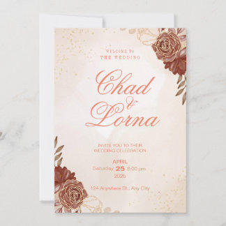 Pink Flower Watercolor Wedding Invitation Card