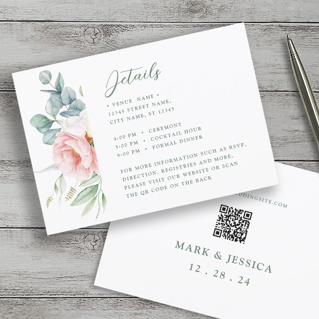 Pink Flower Wedding Details Card (Creator Uploaded)