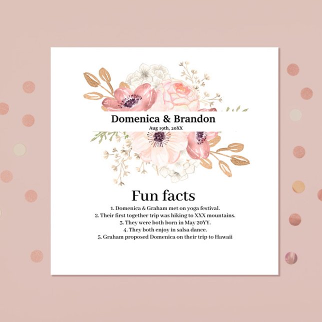 Pink Flower Wedding Fun Facts  Napkins (Creator Uploaded)