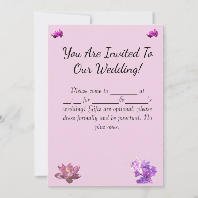 Pink Flower Wedding Invitation (Front)