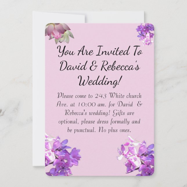 Pink Flower Wedding Invitation With Butterfly (Front)