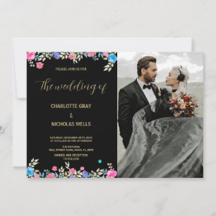 Pink Flower Wedding Invitations with photo