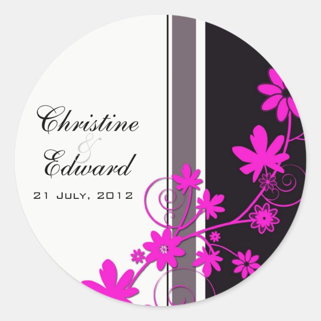 Pink Flower Wedding Sticker (Front)