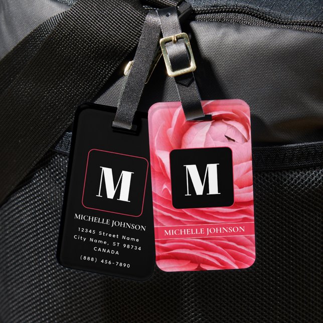 Pink Flower with Monogram Luggage Tag (Creator Uploaded)