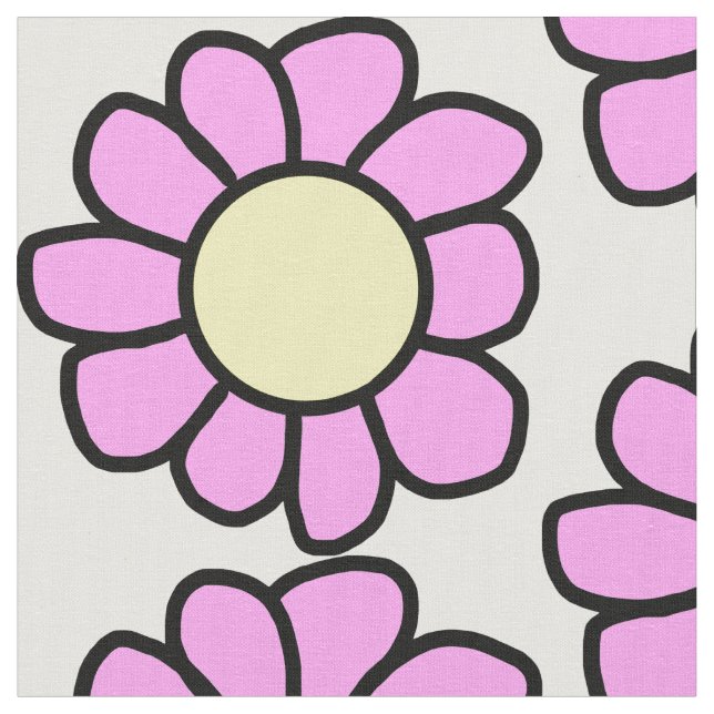 Pink Flower with Yellow Center Fabric (Close Up)
