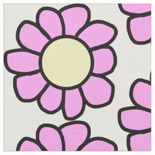 Pink Flower with Yellow Centre Fabric