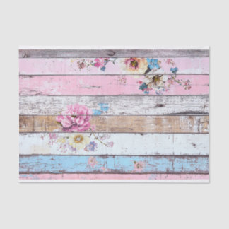 Pink Flower Wood Plank Decoupage Paper