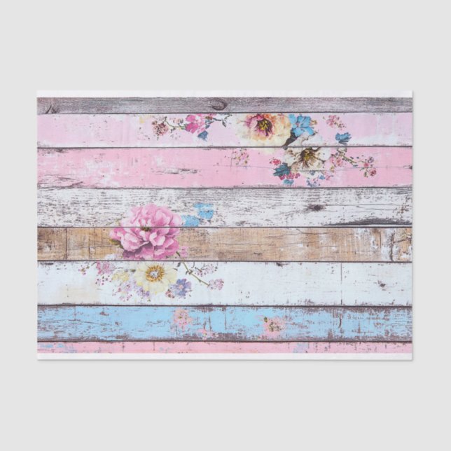 Pink Flower Wood Plank Decoupage Paper (Front)