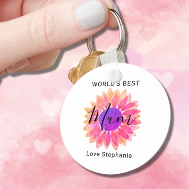 Pink Flower World’s Best Mum Mother’s Day Key Ring (Creator Uploaded)