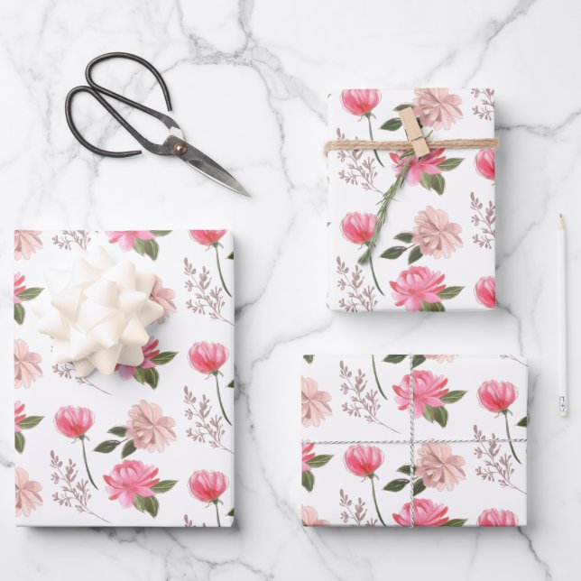 Pink Flower Wrapping Paper Sheets (Front)