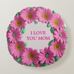 Pink Flower Wreath with Daisy Petals Round Cushion
