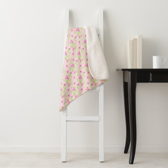 Pink  Flowered Blanket With Bright Green (In Situ)