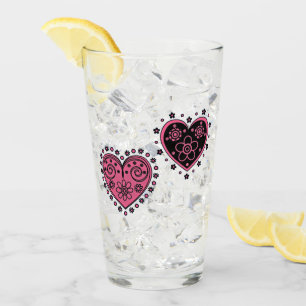 Pink Flowered Hearts Glass