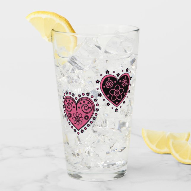 Pink Flowered Hearts Glass (Front Ice)