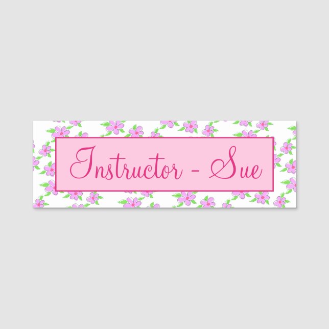 Pink Flowered Personalised Name Tag (Front)