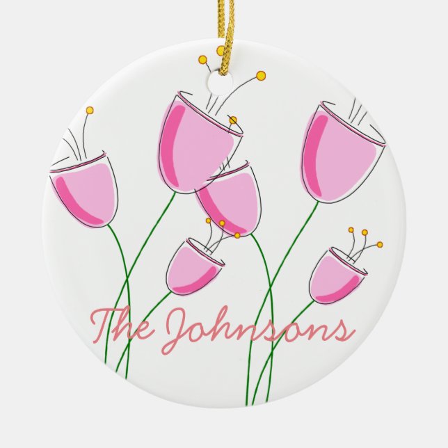 Pink Flowerfield Ceramic Ornament (Front)