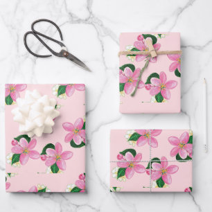 Pink Flowering Blossoms of a Nectarine Tree   Wrapping Paper Sheet