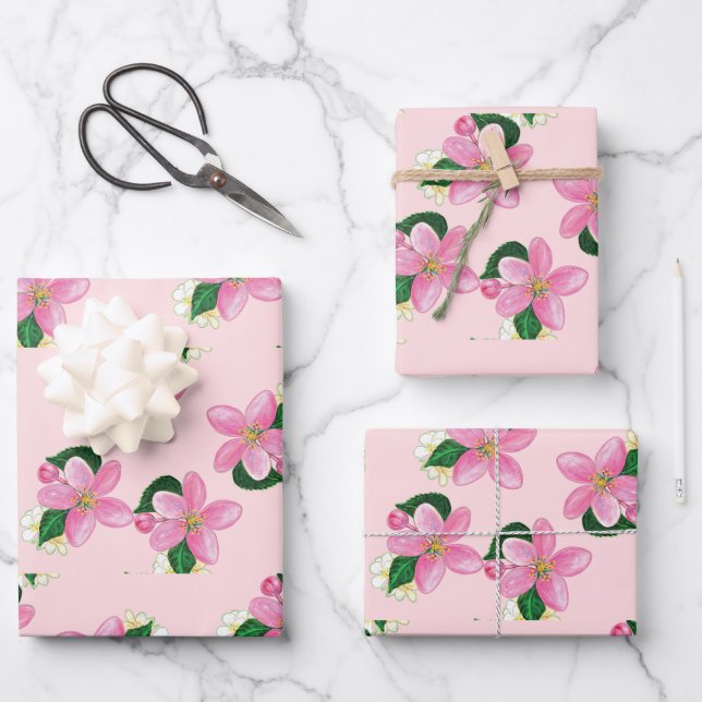 Pink Flowering Blossoms of a Nectarine Tree   Wrapping Paper Sheet (Front)